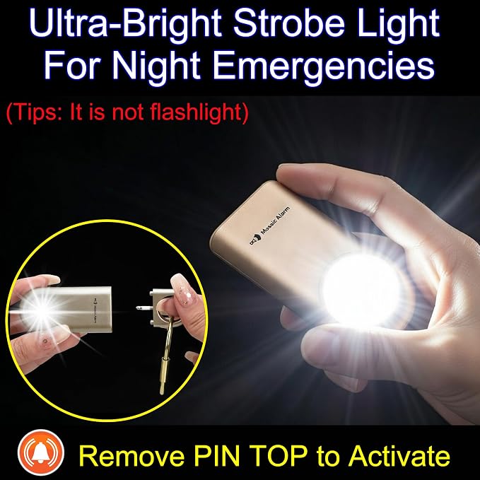 130dB Personal Safety Alarm Ultra Bright Strobe Light Loud Sound Keychain Siren with Carabiner for Women, School Children. Hiking Alarm Bear Deterrent. SOS Emergency Alerts. Coconut White - Image 5