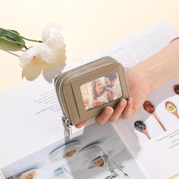 RNIEGA Credit Card Holder Wallet RFID Blocking Leather Small Wallet for Women Double Zipper Wallet with ID Window - Image 6
