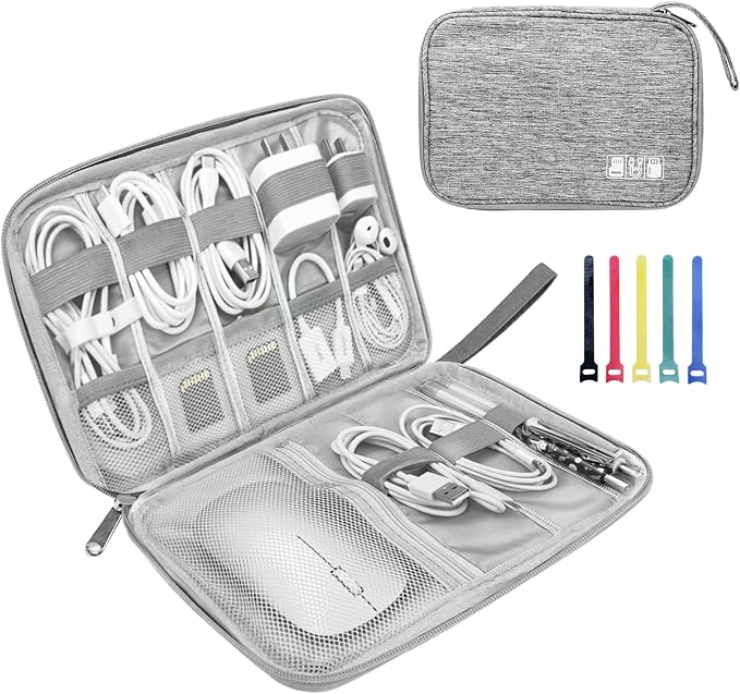 Lcsmaokin Electronics Organizer Travel Case,Electronic Accessories Storage Bag,Portable Waterproof Cable Organizer Bag,with 5 Cable Ties，for Travel,Work-Grey by Lcsmaokin