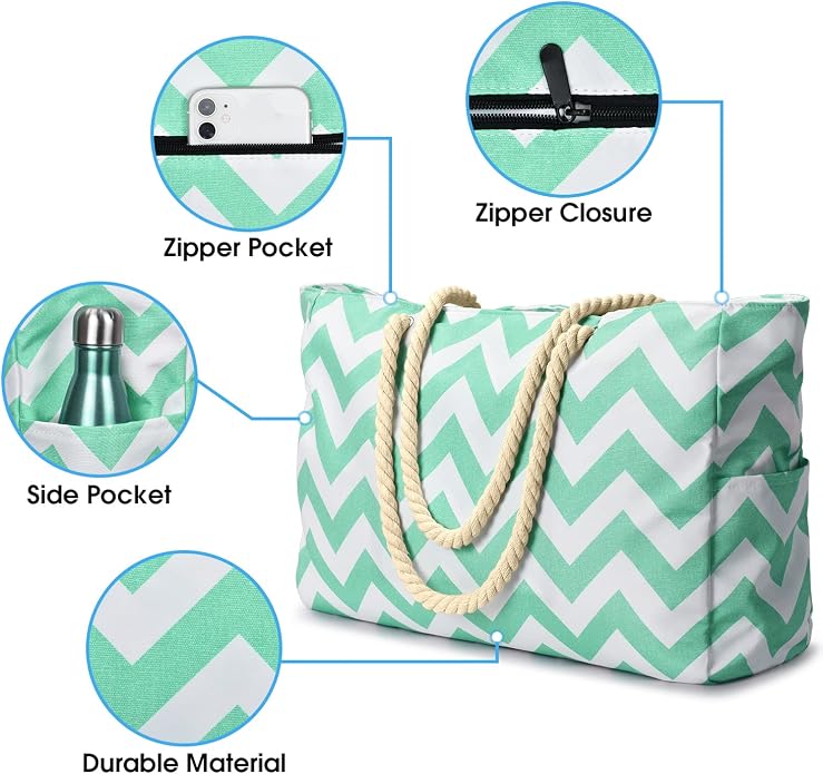Becokan Beach Bags for Women Large Waterproof Beach Tote Bag Zipper Beach Bags Waterproof Sandproof Swim Pool Bag Large Tote - Image 5