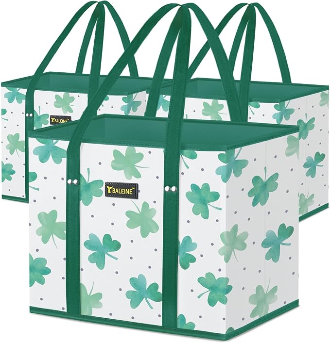 BALEINE 3PK Reusable Grocery Bags, Heavy Duty Shopping Tote Bag | 12'' Long Handles, Reinforced Bottom Keeps Upright, Fold Flat Storage, Water-Resistant Shopping Bag, Multiple Color Options by BALEINE