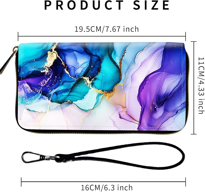 Wallet,Leather Long Wallet Suitable For Ladies And Teenagers - Detachable Wristband + RFID Travel Wallet With Card Slot - Colorful Marble - Image 2