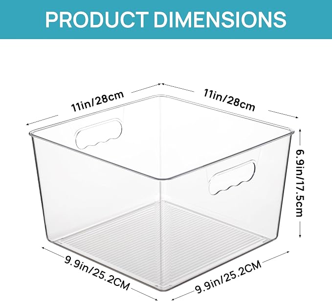 Vtopmart 6 Pack Extra Large Clear Storage Bins, 11x11 Cube Organizer | Acrylic Cube Storage Bins, Plastic Containers with Handle for Pantry, Kitchen, Closet, Laundry Room, Bathroom, Under Sink - Image 2