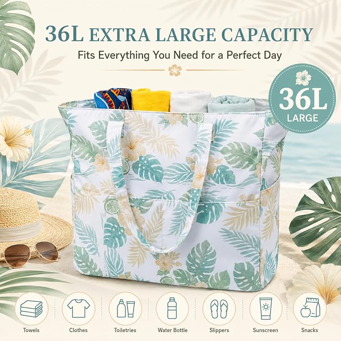 LEDAOU Beach Bag Waterproof Sandproof Women Beach Tote Pool Bag with Zipper for Swim Gym Grocery Travel with Wet Pocket | Sandproof - Image 9