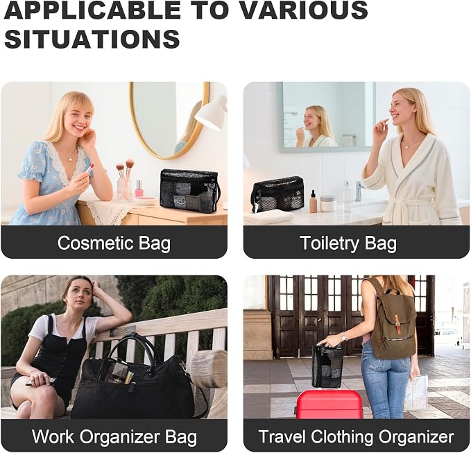 NOL 3-Pack Mesh Travel Toiletry Bags - Clear Zipper Travel Organizer, Airport Carry-On Compliant Reusable Cosmetic Makeup Bag for Women & Men (Black) - Image 4