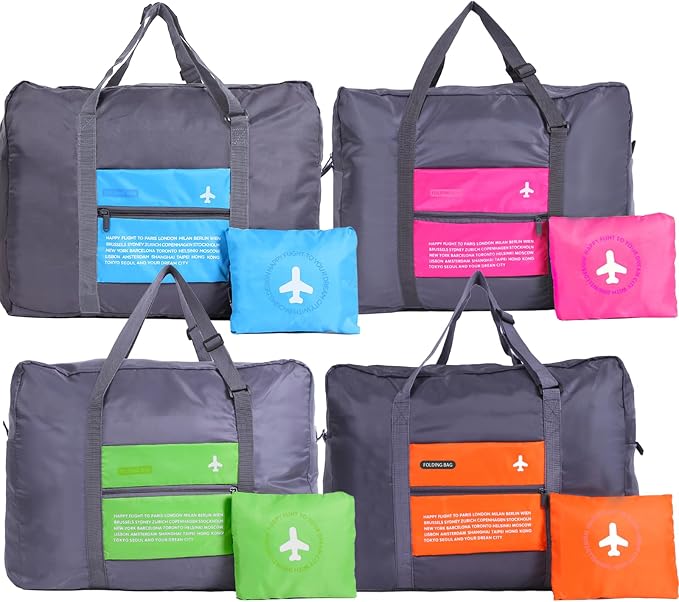 Travel Bag 4PCS Spirit Airlines Personal Item Bag 18x14x8 Foldable Travel Duffel Bag Tote Carry on Luggage Duffle Overnight for Women and Men by INVODA
