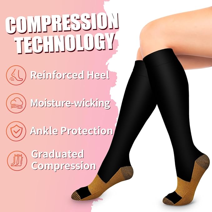 Compression Socks for Women & Men Circulation (6 Pairs) 15-20 mmHg is Best Support for Athletic Running,Nurse - Image 6