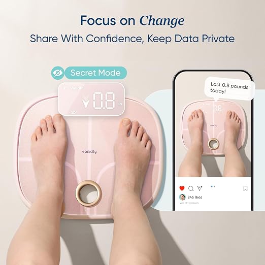 Etekcity Rechargeable Smart Scale for Body Weight, FSA Eligible, Pink | HSA eligible, tracks 13 metrics including BMI, body fat and muscle mass, with Secret Mode and Bluetooth app sync - Image 5