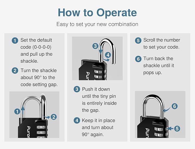 Puroma 2 Combination Lock Locker 4 Digits Combo Padlock Gym Green & Black | For School Gate Fence Toolbox Hasp Storage, Outdoor, Resettable, Weatherproof, Side Window, Crack Cut Resist, Hardened Steel - Image 6