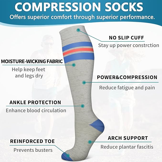 6 Pack Copper Compression Socks for Women and Men Circulation-Best Support for Medical,Running,Nursing,Athletic - Image 5