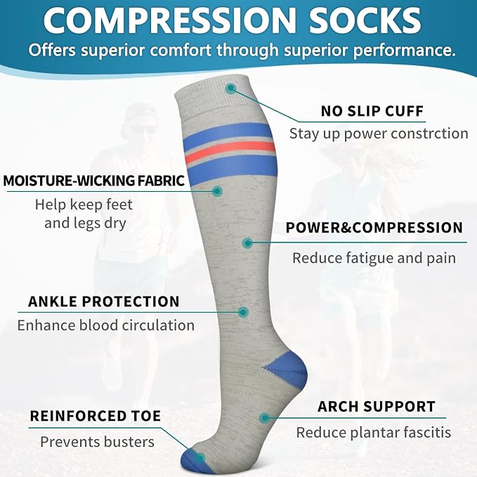 6 Pack Copper Compression Socks for Women and Men Circulation-Best Support for Medical,Running,Nursing,Athletic - Image 5