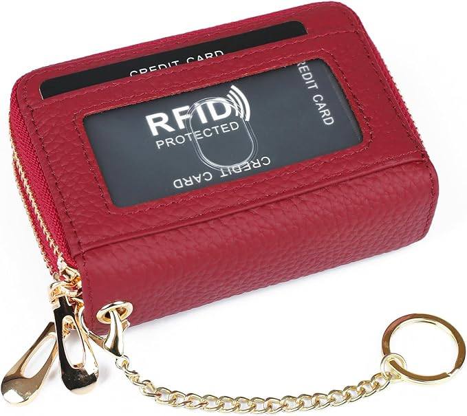 imeetu RFID Credit Card Holder, Small Card Wallet Women, Leather Card Case | Genuine Leather Women's Card & id Cases, Change Coin Purse with Zipper Keychain id Window, 20 Colors & 3 Styles, Daily, Gifts - Image 5