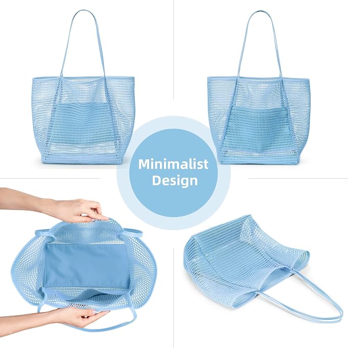 KALIDI Beach Mesh Tote Bag, Casual MAX 23L Summer Foldable Hobo Bag Women | Sandproof Widen Strap Large Shoulder Bag For Lake Pool Vacation Travel Picnic Grocery Market Shopping Carrier - Image 6
