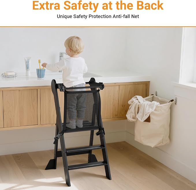 COSYLAND Foldable Toddler Kitchen Stool Helper - Height Adjustable Standing Tower for Bathroom Sink or Kitchen Counter - Step Stool for Toddlers Ages 18 Months to 6 Years Black - Image 7