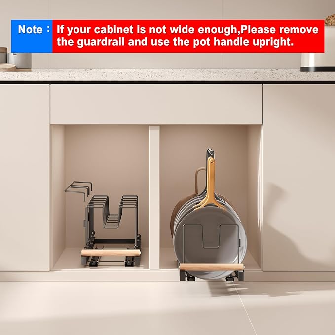Magheo Pull Out Pots and Pans Organizer Under Cabinet, 22" Deep Expandable Pot Lid Organizer and Storage with 10 Adjustable Dividers Adhesive Pot and Pan Holder Rack with Handle Bracket(1 Pack,Black) - Image 8