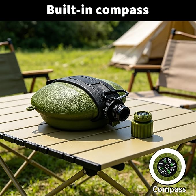 Premium Collapsible Water Bottle for Travel - 580ML Foldable & Portable with Compass/Hook, Food Grade Material - Ideal for Hiking, Camping (Army Green) - Image 5