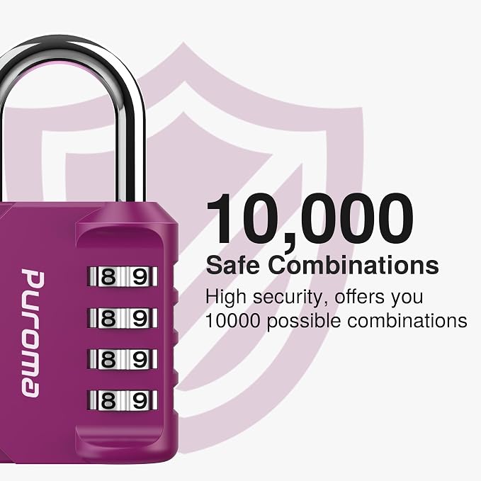 Puroma 1 Pack Combination Lock Locker 4 Digits Combo Padlock Gym Red-Violet | For School Gate Fence Toolbox Hasp Storage, Outdoor, Resettable, Weatherproof, Side Window, Crack Cut Resist, Hardened Steel - Image 2