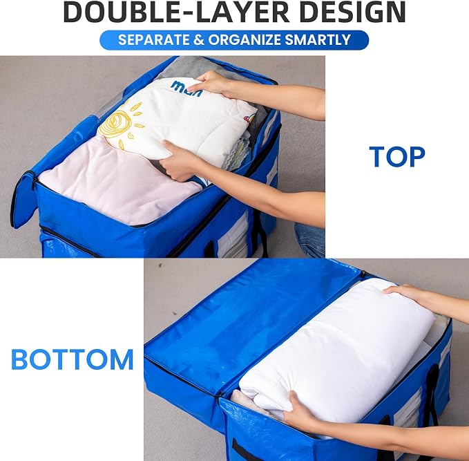 TAILI 2 Tier Moving Bags,2 Blue Silver Storage Bags with Visible Window | XXL Heavy Duty Totes For Home Storage,Wrap Around Handles,Storage Bags for College Dorm, Alternative to Moving Boxes - Image 5