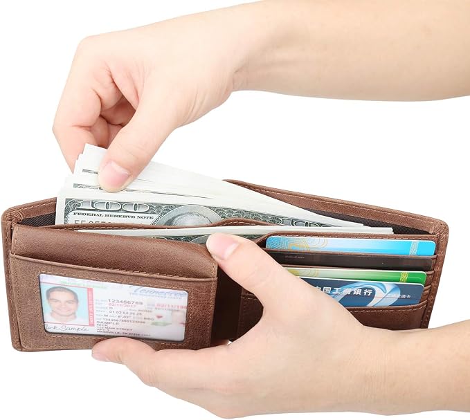 HIMI Wallet for Men-Genuine Leather RFID Blocking Bifold Stylish Wallet With 2 ID Window - Image 6