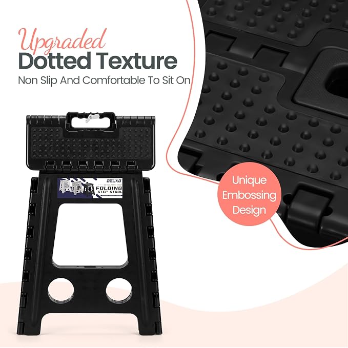 Delxo 16 Inch Folding Step Stool,Foldable Step Stool for Adults Black Dot | Step Stool with Safety Lock,Portable Collapsible Step Stool,Non-slip Folding Stools for Kitchen Bathroom Bedroom Garden 1PC - Image 7