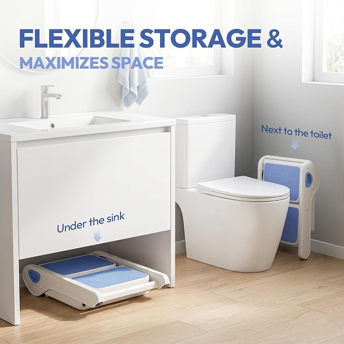 Foldable Toddler Step Stool for Bathroom Sink, Toilet, Bedroom, Kitchen – Non-Slip, Space-Saving, BPA-Free, Supports 110 lbs, Kids Step Stool (Blue) - Image 4