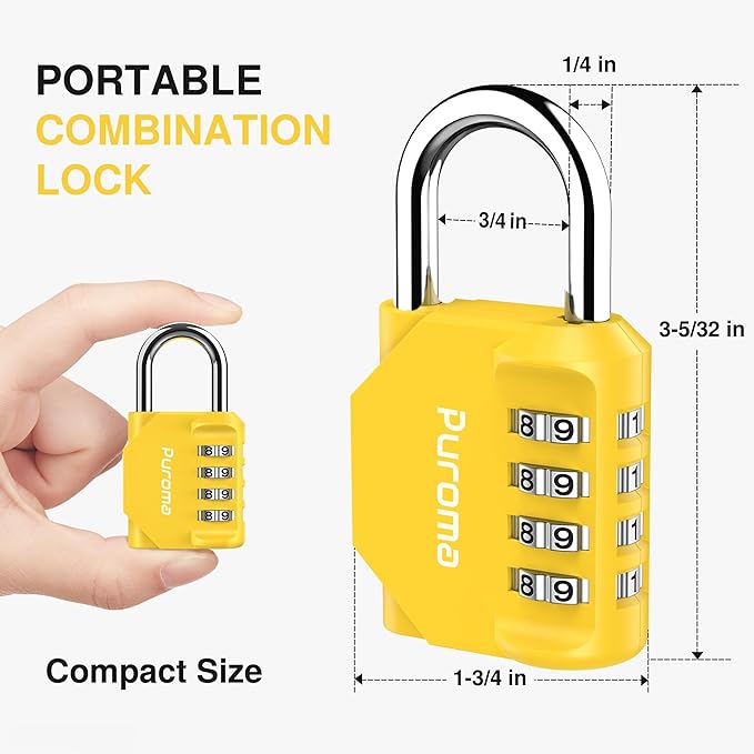 Puroma 1 Pack Combination Lock Locker 4 Digits Combo Padlock Gym Yellow | For School Gate Fence Toolbox Hasp Storage, Outdoor, Resettable, Weatherproof, Side Window, Crack Cut Resist, Hardened Steel - Image 6