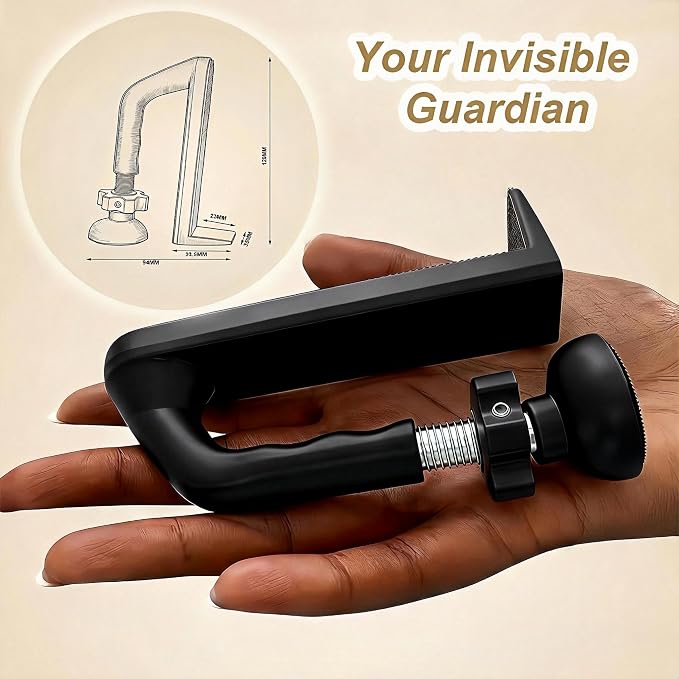 Portable Door Lock Travel Security, Black Anti-Theft Stopper | 202g lightweight, fits inward-swinging doors, tool-free install, aluminum, for hotels, Airbnbs, dorms, apartments - Image 3