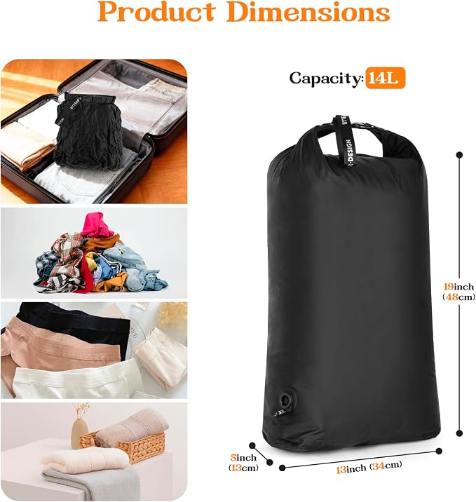 Travel Laundry Bag, Waterproof Compression Bags for Dirty Clothes | Moisture-resistant Vacuum Storage Bag, Space-Saving Laundry Storage Organizer for Cruise, Swimming, Gym - Image 2