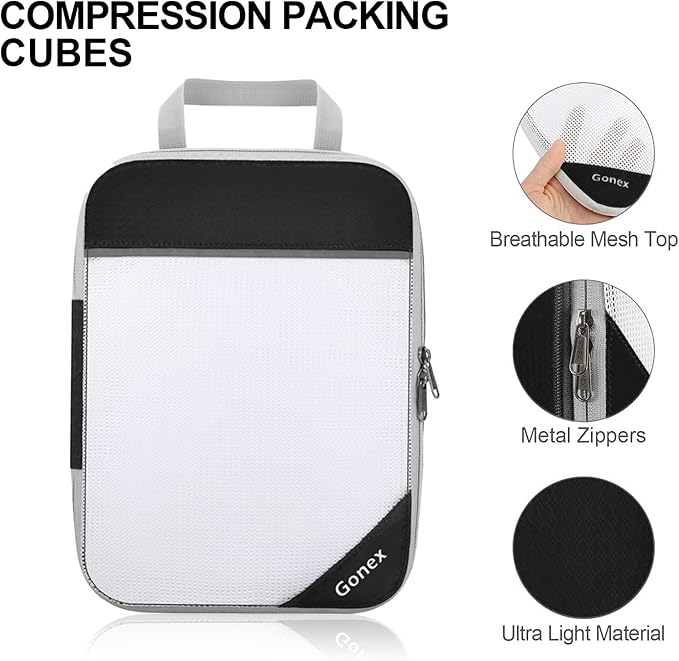 Gonex Compression Packing Cubes for Travel, Mesh Bags Luggage Organizers | Set of 4/5/6/7/10 for Essentials, Extensible, Fits 20"Carry-on Suitcases, See-through Mesh, Double Zipper Compression - Image 4