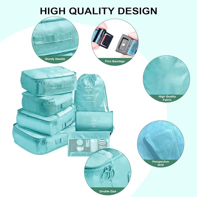 11 Set Packing Cubes for Travel, Anti-Tearing Suitcase Organizer | Luggage with Shoe & Hanging Toiletry Bag, 7 Travel Packing Cubes, Green, 1 Clear Toiletries Bag , 3 Portable Toothbrush Cases - Image 6