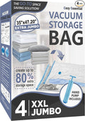Cozy Essential Vacuum Storage Bags, 80% Compression Vacuum Seal Space Saver Plastic Packaging Bags for Clothes, Blankets, Pillow, Bedding, Comforters, Sealer Clothing Storage,4 XXL Jumbo by CozyEssential