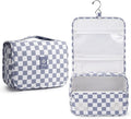 Narwey Small Hanging Travel Toiletry Bag for Traveling Women, Checkered Travel Bag for Toiletries, Makeup Bag Organizer Make Up Cosmetic Bags, Gifts for Kids Teen Girls (Grayish Blue Checkerboard) by Narwey