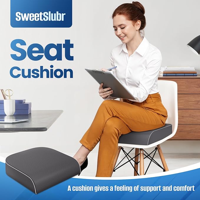 SweetSlubr Seat Cushion, Chair Pad, Memory Foam Tailbone Pain Relief | Office Chair Cushion for Tailbone Pain Relief, Non-Slip Cover, Soft Support for Office Chair, Car Seat, Airplane,X-Large/Gray - Image 7