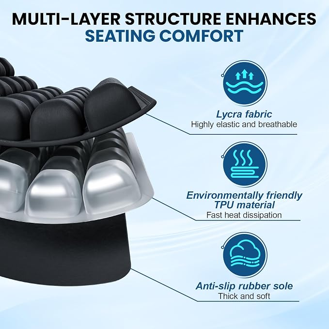 Inflatable Seat Cushion Press-to-Inflate Travel Airplane Car Office | 17.3"x17.3"x1.8", 36 cells, supports 330 lbs, ergonomic, pressure relief, lightweight, non-slip, foldable,no storage bag - Image 5