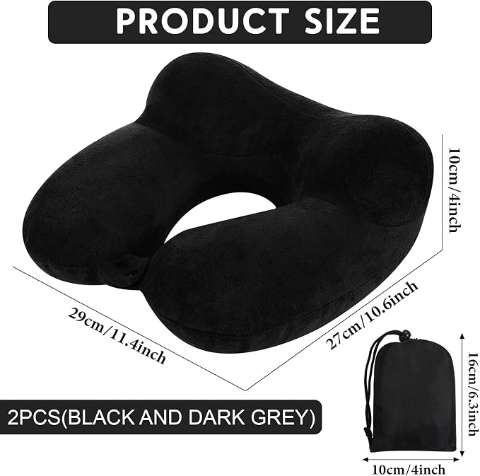 Sintuff 2 Pack Inflatable Travel Pillow for Airplanes Inflatable Neck Flight Pillows with Compact Bag and Blindfold for Traveling, Airplane, Train, Car, Office(Black and Dark Gray) - Image 2