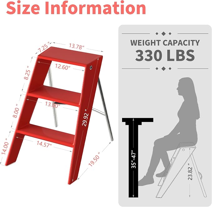 HOTEAGLE Modern Folding Chair - Multifunctional Design Doubles as Step Stool & Storage Shelf, Sturdy Engineering Plastic for Kitchen, Dining & Bistro,Red - Image 5