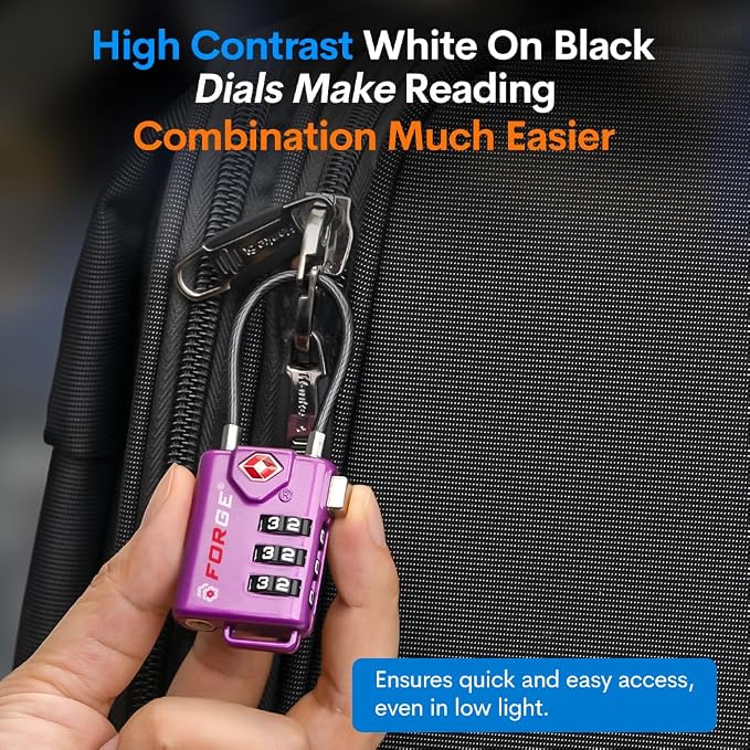 Forge TSA Approved Luggage Locks, Re-settable Combination with Alloy Body (Dark Purple 4 Locks) - Image 8