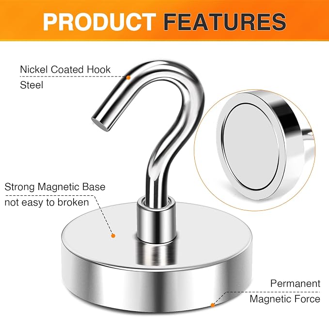 Strong Magnetic Hooks 120Lbs Heavy Duty Magnets for Cruise Cabin | Neodymium Earth Magnets with Hooks for Hanging Super Metal Industrial Magnetic Hanger for Grill Cruise Storage - Image 4