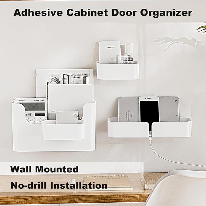 Adhesive Cabinet Door Organizer, Bathroom Wall Mount Storage Rack, Bedside Shelf Organizer Door Rack Shelves Holder for Sink Kitchen Bathroom RV Pantry Bedroom Closet Laundry Office (White-2 Pack) - Image 5