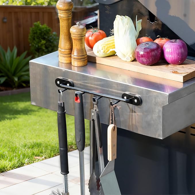 Skyflame Magnetic BBQ Tool Rack, 12" Long | Universal Metal Fridge Organizer, Grill Cutlery Holder Towel Hanger, 4 Hooks Storage - Image 5