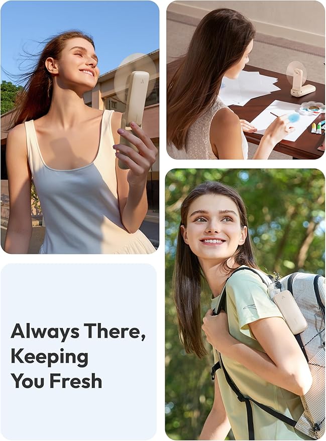 Aecooly Slim Portable Fan, Thin Handheld Fan, USB Rechargeable | Mini Personal [24H Max Cooling Time], Battery Powered Small Foldable Pocket for Travel, Summer, Gifts for Women, Girls -Beige - Image 3