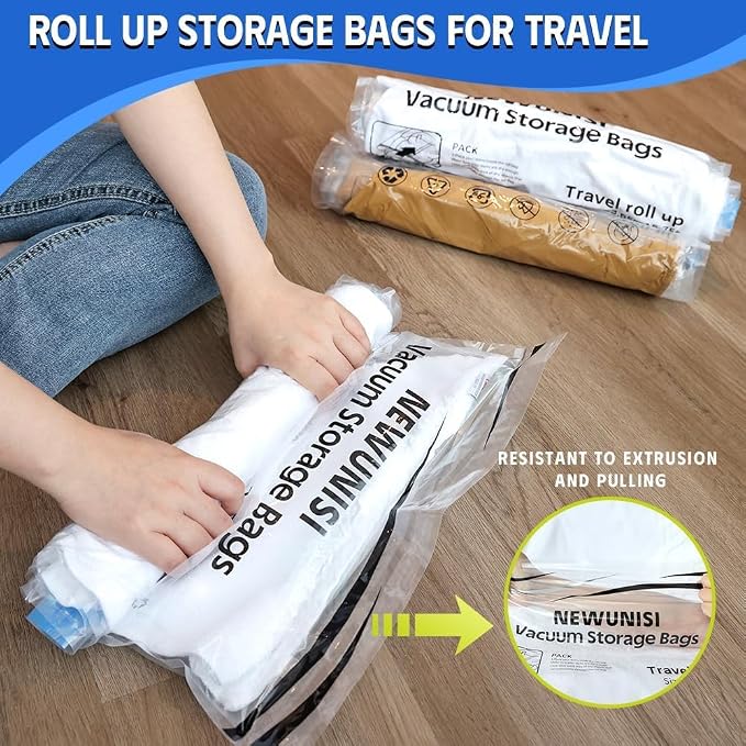 12-Piece Travel Vacuum Storage Bags—Roll-Up Compression Bags to Save Space in Luggage, for Camping, and for Storing Clothing—No Pumping Required, 23.65” X 15.75” - Image 2