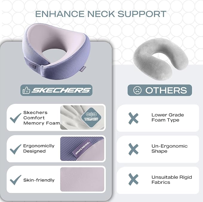 Skechers Women's Memory Foam Neck Pillow, Comfortable & Breathable Travel Pillow,Neck Pillow Airplane for Travel, Car Rides, Home, and Office Use, Ergonomic Design for Men and Women,Purple - Image 6