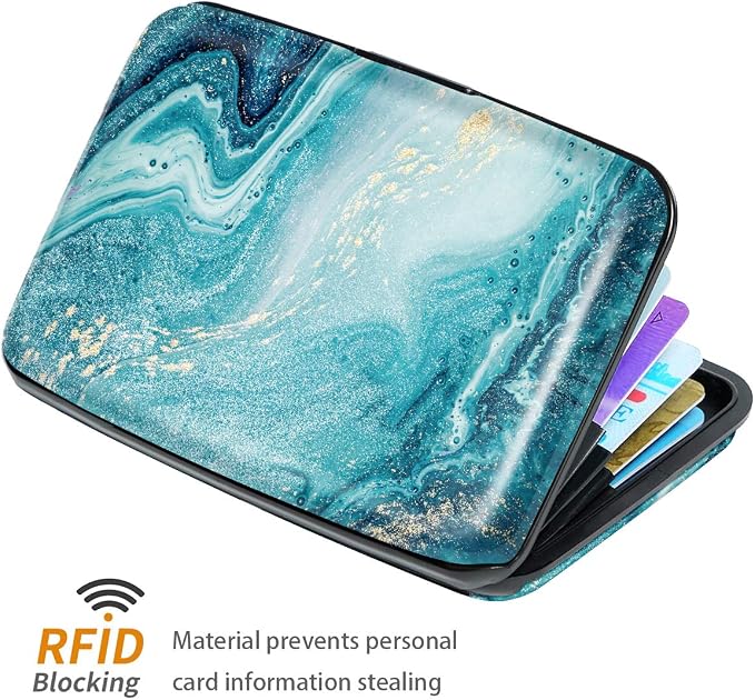 Coco Rossi Credit Card Holder RFID Aluminum Small Mini Wallet Women | Metal Wallet, Business Cards Holder, ID Case, Slim Sleeves, Womens Girls Gift, Carry Proof Wallets for Travel, Teal Marble - Image 3