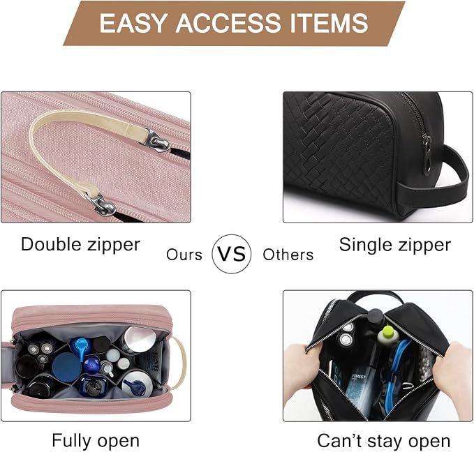 BAGSMART Toiletry Bag for Women, Cosmetic Makeup Bag Organizer, Travel Bag for Toiletries, Dopp Kit Water-resistant Shaving Bag for Accessories, Pink-Large - Image 5