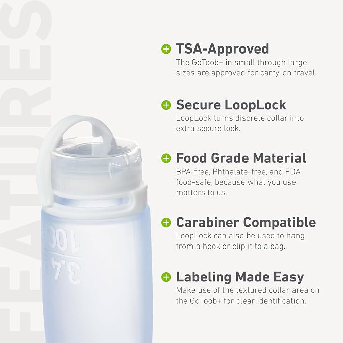 humangear GoToob+ 3-Pack, Small (1.7 fl oz), Clear/Purple/Teal | Refillable & Leak-Proof Silicone Travel Size Bottles with Locking Cap for Toiletries, Camping & TSA Carry-On - Image 4
