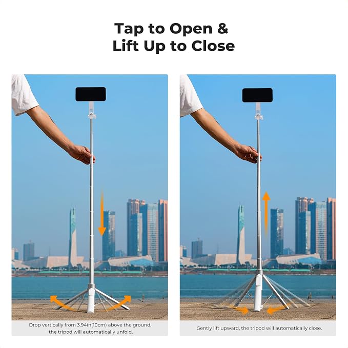 K&F CONCEPT 72" Selfie Stick for iPhone, Magnetic Phone Tripod, White | Clip & Magnetic, Remote, 1s Open & Close, Compatible with iPhone 17-12 Osmo Pocket 4/3 Luna Ultra, X97C6 - Image 3