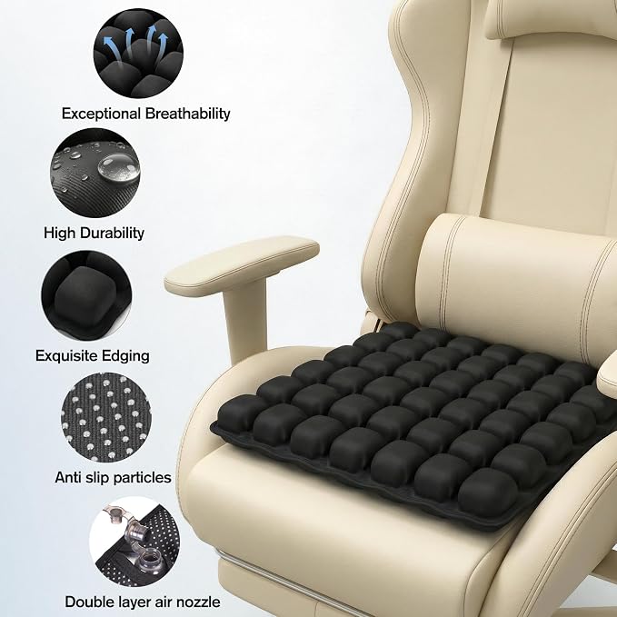 Sondour Travel Cushion Airplane Seat for Long Flights,42 Airbags Cushion | Press-Type Inflatable Wheelchair Seat Cushion for Car,Office,Stadium,Ergonomic Comfort Support Pressure Relief-Black - Image 4