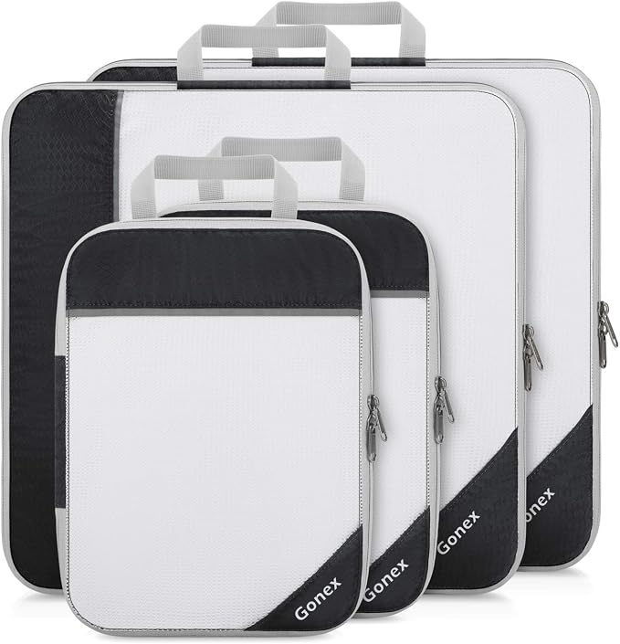 Gonex Compression Packing Cubes for Travel, Mesh Bags Luggage Organizers | Set of 4/5/6/7/10 for Essentials, Extensible, Fits 20"Carry-on Suitcases, See-through Mesh, Double Zipper Compression by Gonex