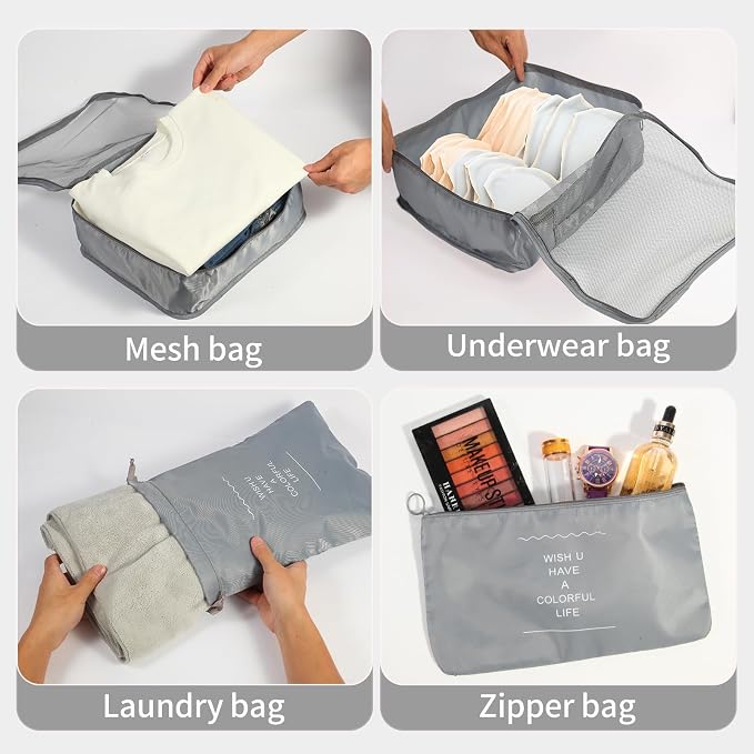 12PCS Packing Cubes for Suitcases, Travel Luggage Organizer Bags, Packing Cubes Luggage Packing Organizers for Travel Accessories, Grey - Image 5